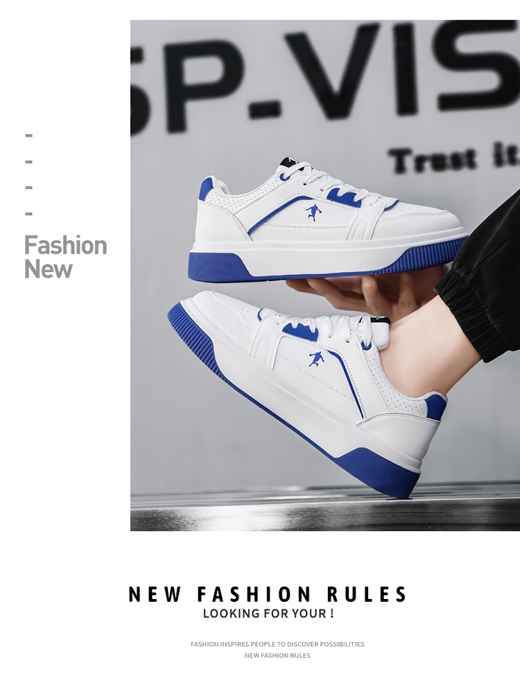 Trendy and Versatile Sports and Leisure Bread Board Shoes for Men | Autumn New Styles for Teenagers, Thick Soled Height Increasing White Shoes, Low Top, Fabric Upper, PVC Sole, Lace Closure, AOPLUS Brand