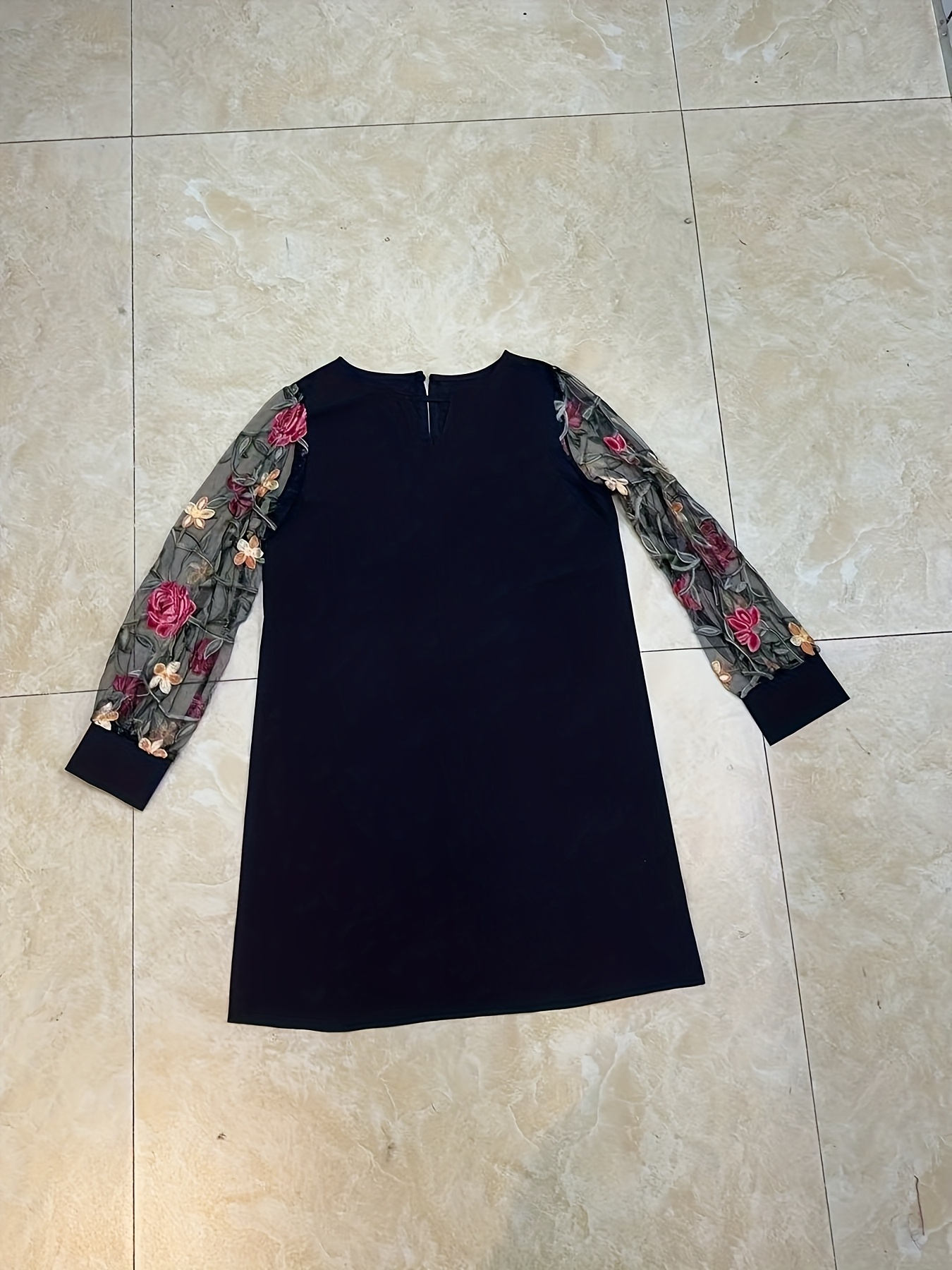 Floral Cut Jacquard Sleeves A-Line Dress