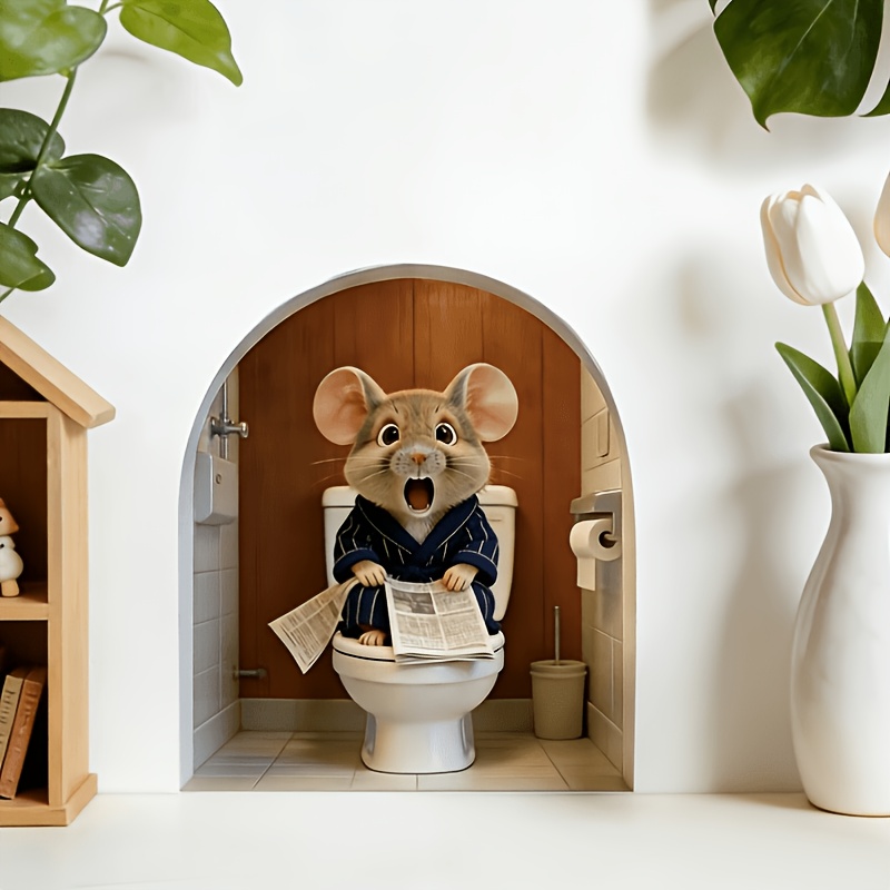 1pc cute little mouse peeing   wall sticker animal sticker fun pvc home   sticker waterproof removable wall sticker suitable for living room bedroom bathroom and entrance decoration sticker