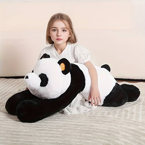 large plush doll realistic cute stuffed animal with black white fur durable polyester 0 years home decor birthday halloween gift for boys girls