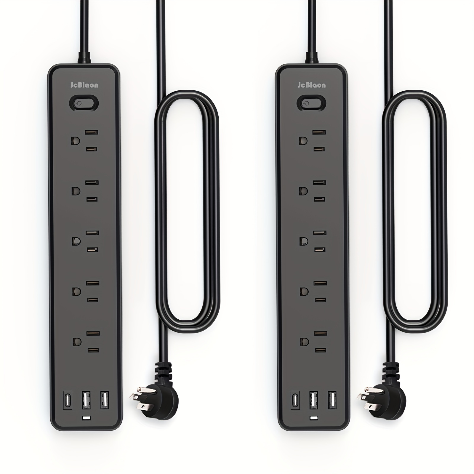 Regleta de alimentación de enchufe plano con protección contra  sobretensiones – Cable de extensión plano de 6 salidas con 3 puertos USB –  Estación de