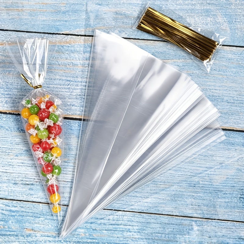 TEMU Cadeau pour Elle/Lui Sacs en Plastique Transparents Triangulaires Coniques pour Emballage de , Bonbons - Sacs Cadeaux Jetables à Base Large pour