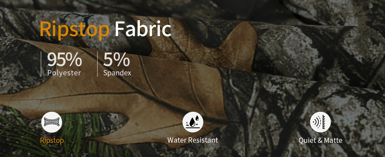 LOOGU large size Camo Hunting Pants for Men Water-Resistant Quiet & Matte Turkey Hunting Camo Pants for Men with 6 Pockets