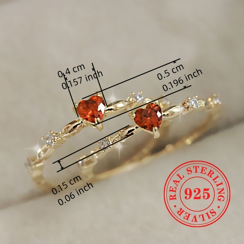 925 Silver Thin Ring with Heart Gemstone