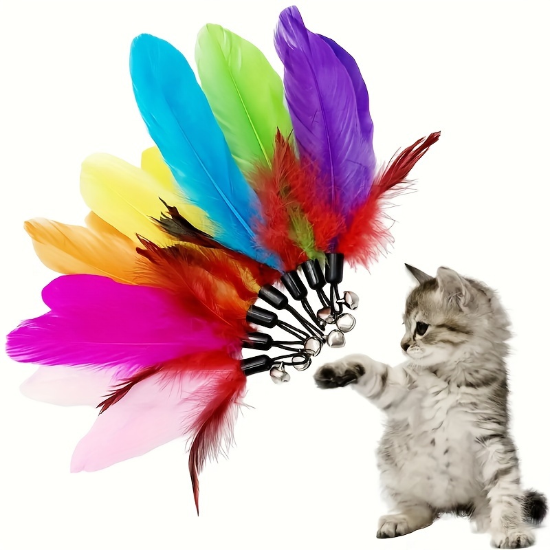 4/7pcs Colorful Feather Cat Toy Replacement Heads with Bell, Random Colors.Interactive Cat Teaser Wand Refill, Natural Feather Cat Toys for Indoor Cats, Kitten Exercise And Hunting Play.Artificial Feathers, Without Battery
