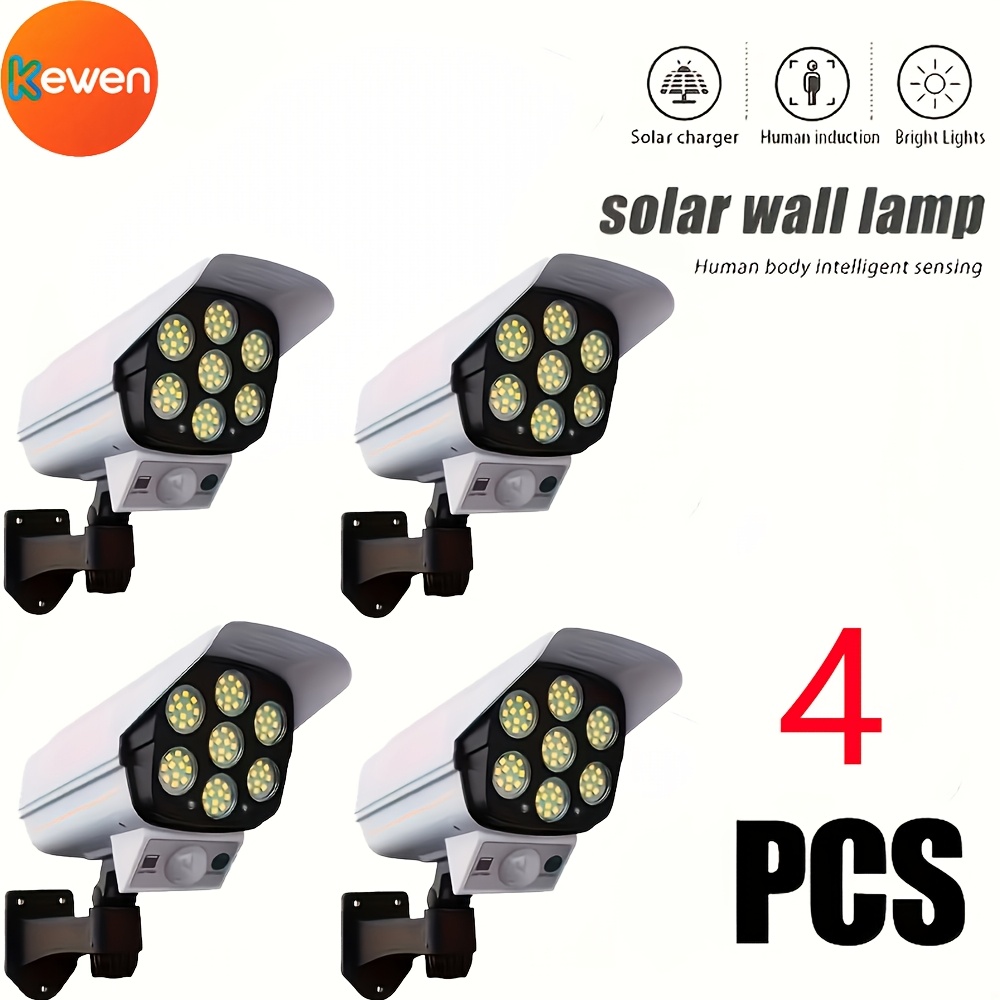 TEMU 4pcs Outdoor Camera Floodlights With Motion Sensor & Human Detection, Suitable For Gardens, Garages, Driveways, Solar Wall Lights With Realistic