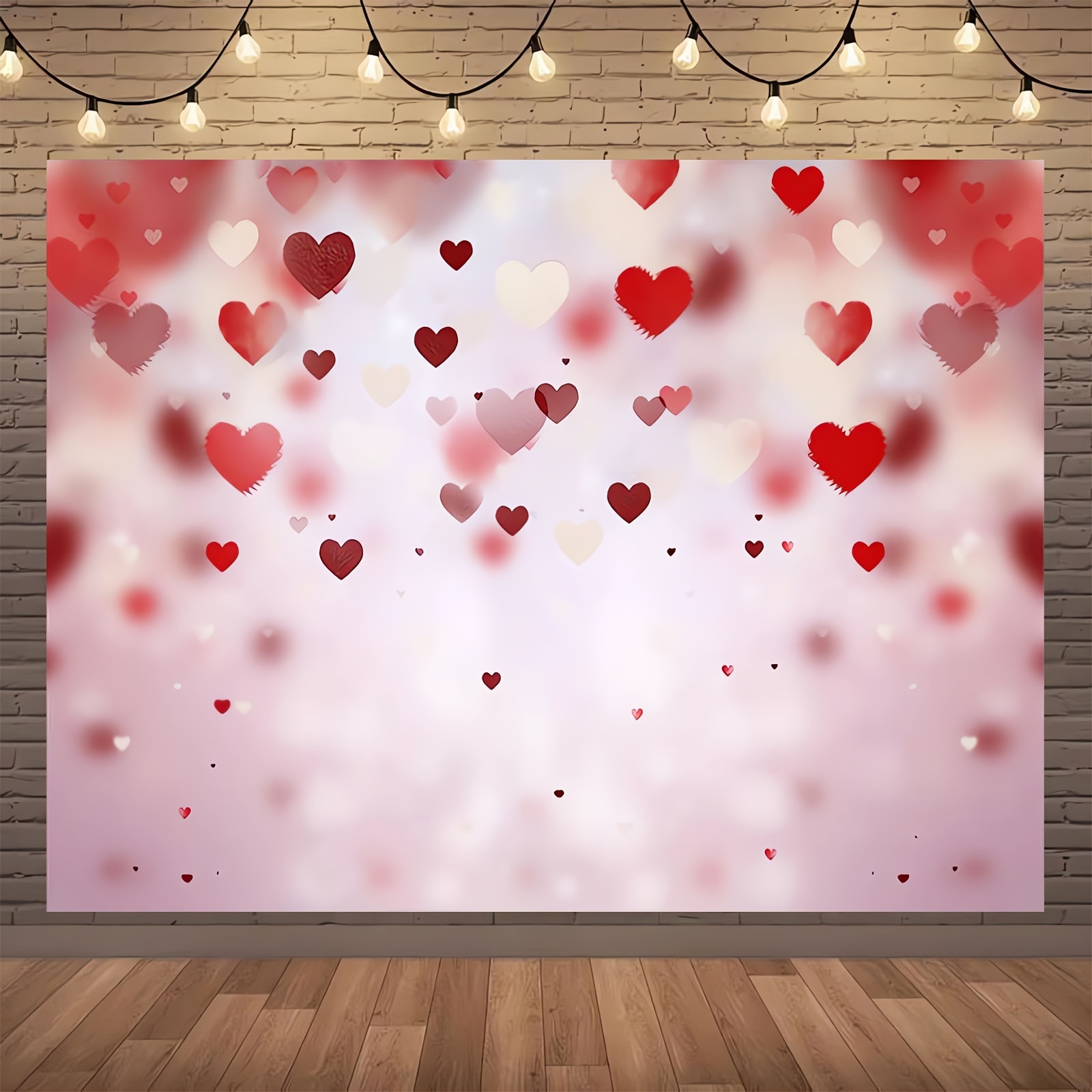 バレンタインデーにぴったりの赤いハートの装飾が施された写真用バックドロップ。写真撮影やビデオ撮影のための背景としておすすめです。サイズは51インチ×59インチ/70.8インチ×90.5インチです。