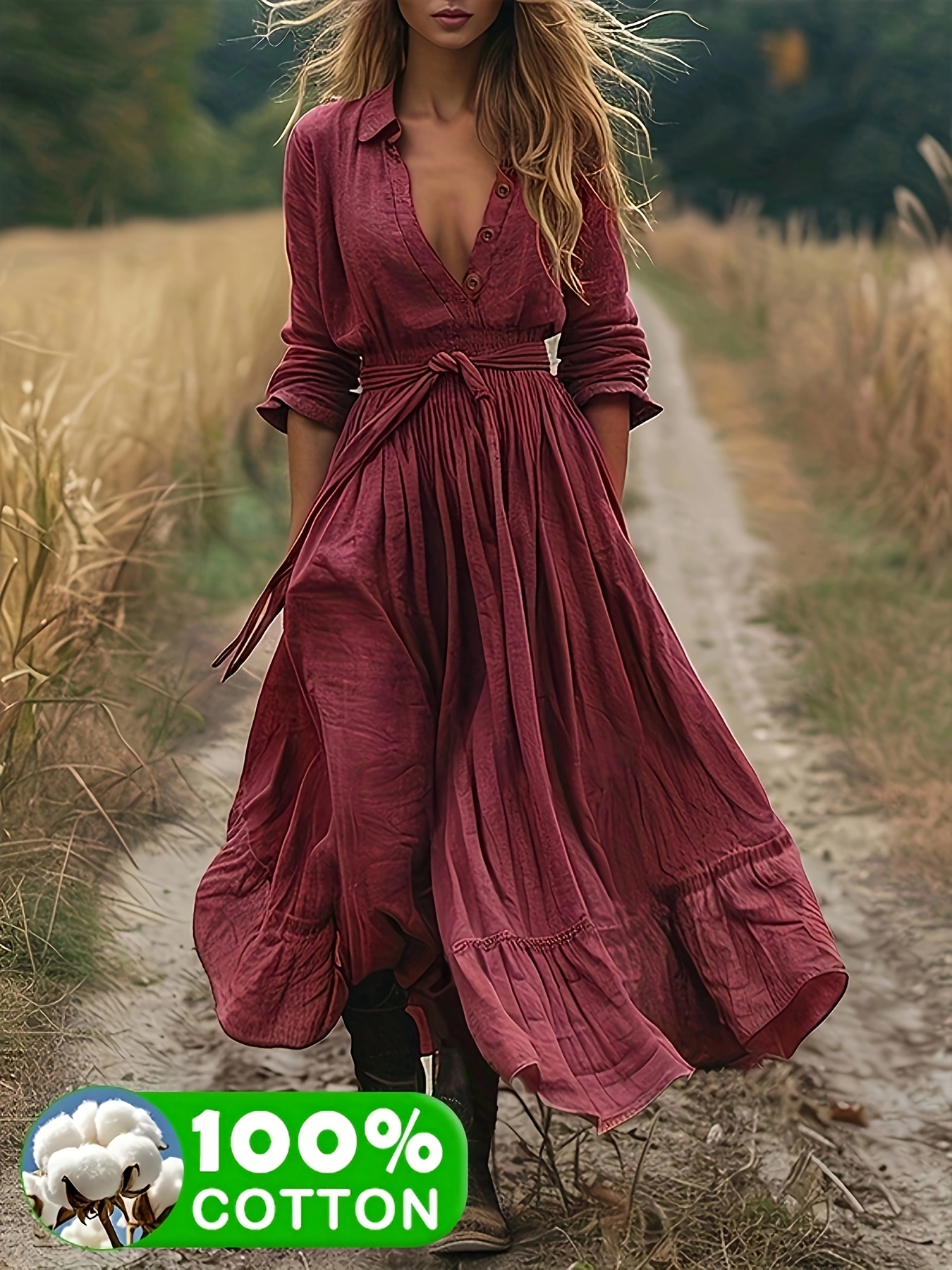 Women's Pure Lapel Button-Front Shirt Dress with Belted -Line Maxi Length  Dress Suitable for Spring Summer Fall, Solid Color Blouse Dress for Office,  Wedding, Vacation, Casual Attire - Button Tied ...