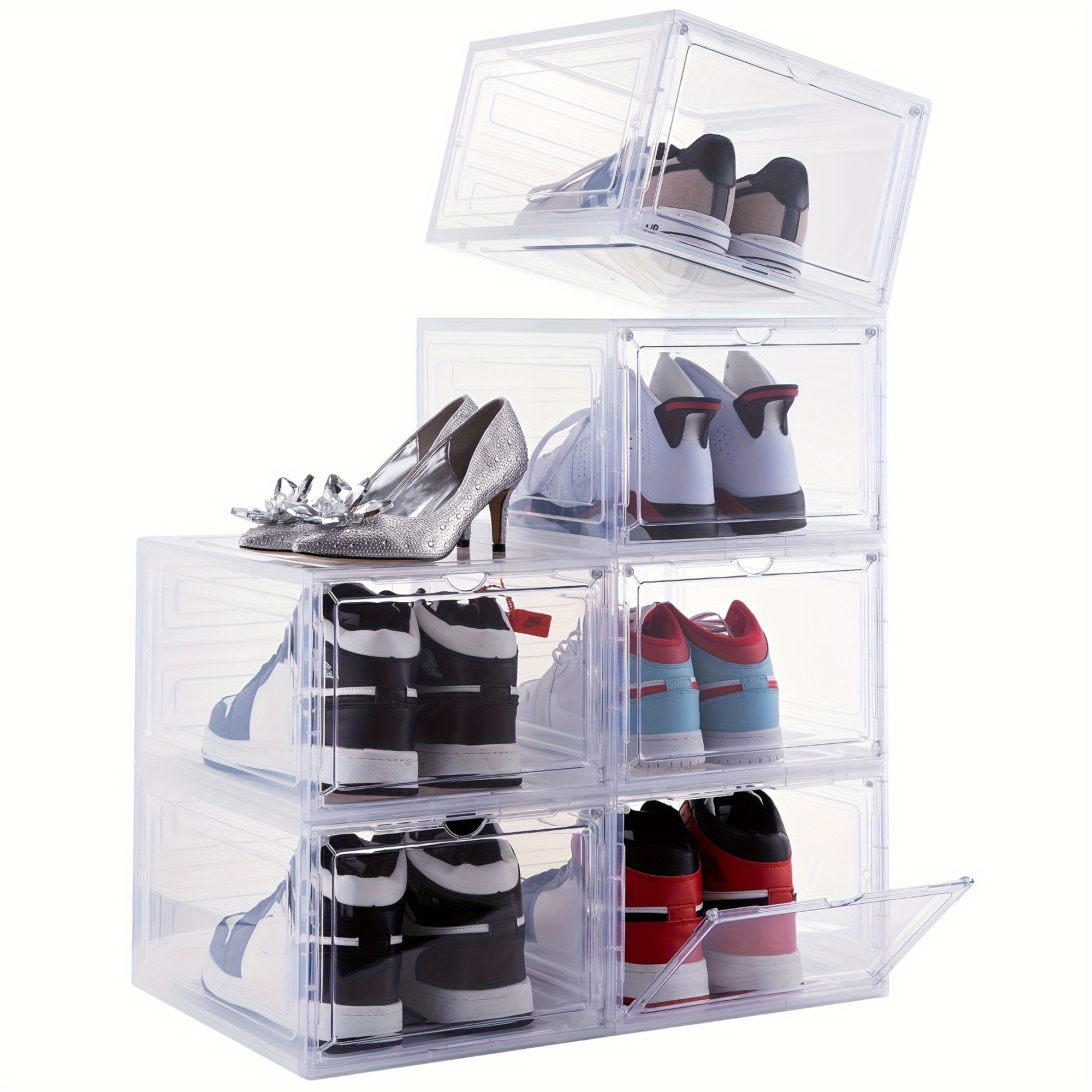 Paquete de 4 cajas de almacenamiento para zapatillas de deporte, cajas de  zapatos apilables de plástico transparente