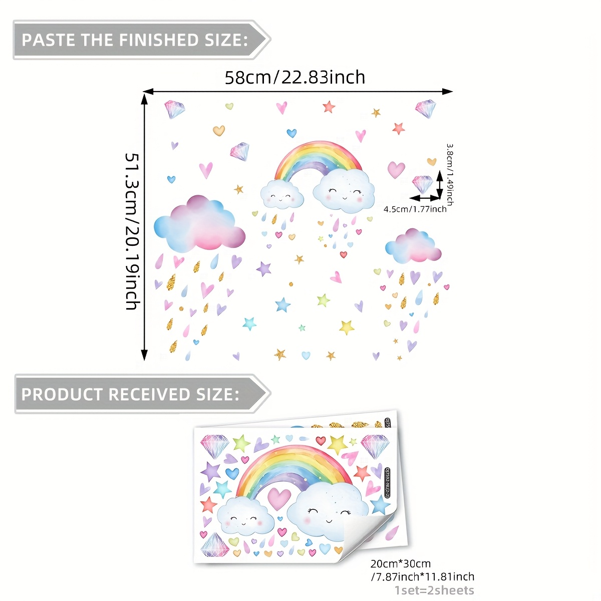Image of A Set Of 2 Rainbow Heart Window Home Decoration Glass Stickers Electrostatic Stickers Double-sided Patterns