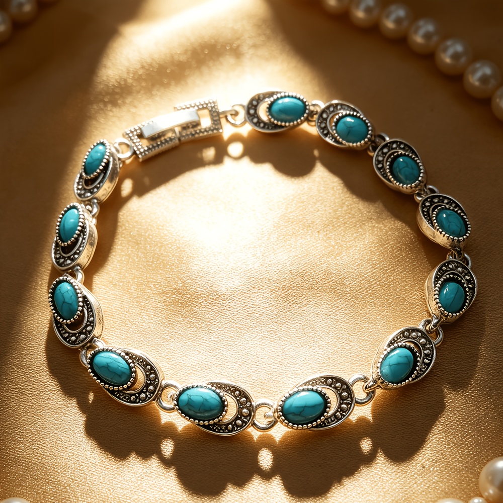 TEMU 1pc Fashion Bohemian Teenager's Bracelet Inlaid With Synthetic Turquoise, Perfect Accessory For , Parties, Summer Trips, And Vacations, Ideal