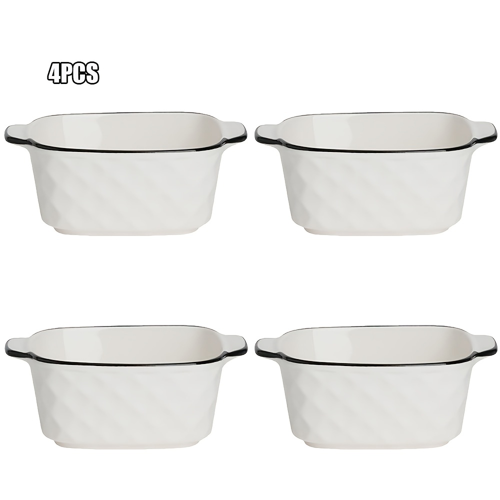 TEMU 4pcs Dinnerware Set, Ceramic Dishes, Diamond/stripe Ceramic Bowl With Handles, Dish, For Lasagna, Breakfast Bowl Mold, Oven Safe And Microwave