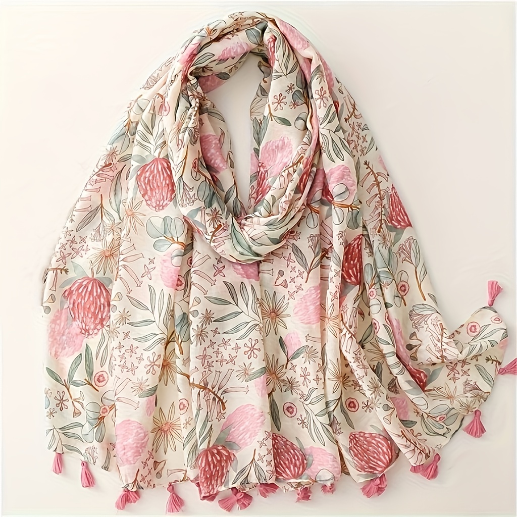 TEMU Spring And Summer Layered Flower Romantic Soft Casual Fringe Scarf Fashion Headband Shawl Travel Vacation Beach Towel