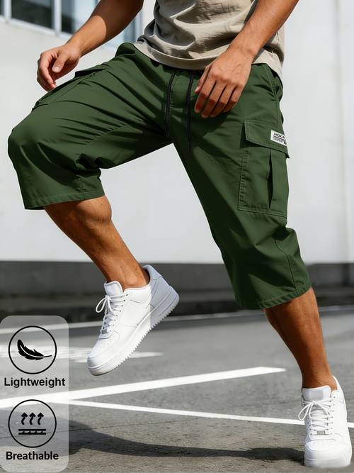 mens lightweight summer cargo capri pants with drawstring waist and large utility pockets stylish and versatile suitable for daily casual wear and outdoor hiking