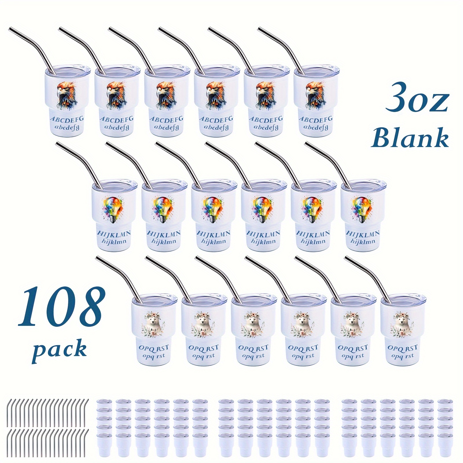 

108pcs, 3oz Sublimation Mini Cup Sublimation Mini Tumbler, With Lid And Straw, Stainless Steel Double Wall Insulated Cup, For Heat Transfer