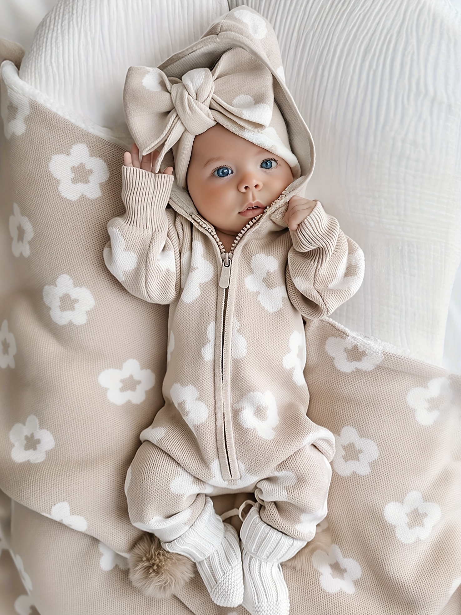 Autumn and Winter Jacquard Flower Knitted Sweater Hoodie Long Bag Sweater for Boys and Girls Baby Sweater Jumpsuit (without Accessories), * Outdoor