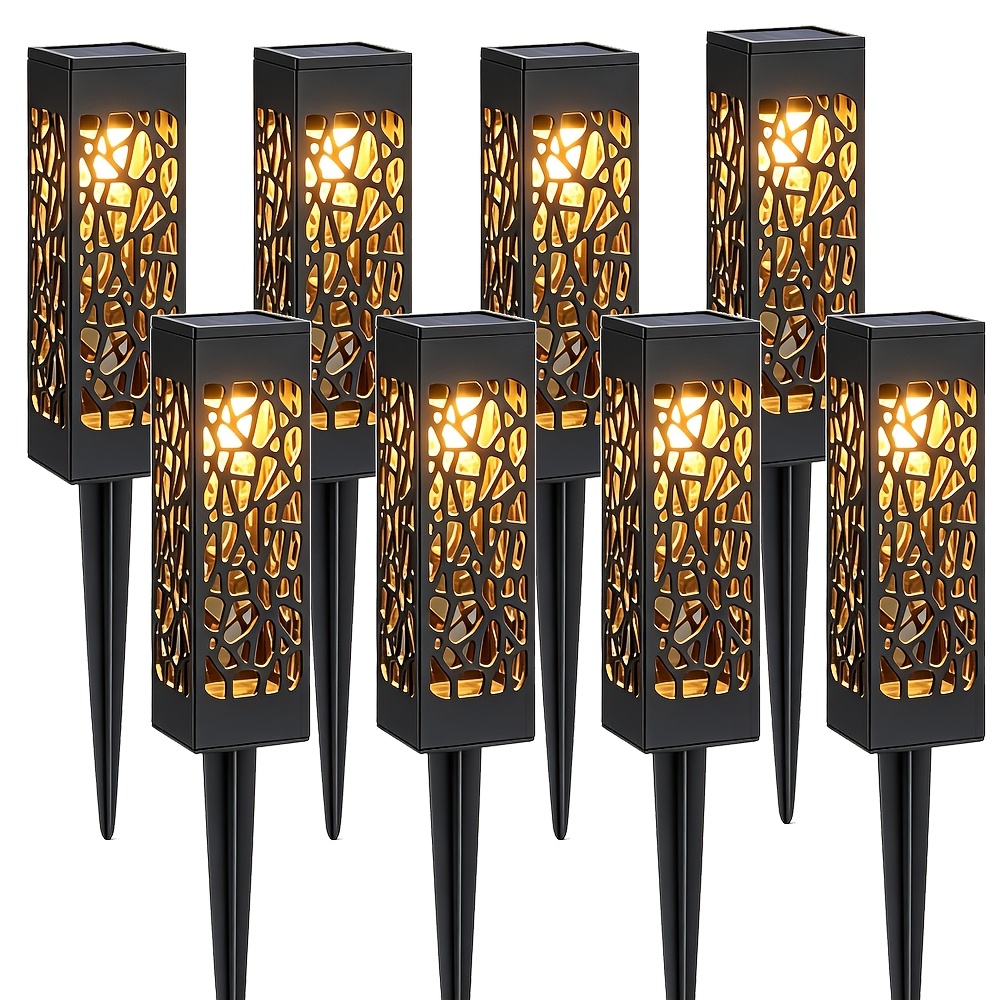 Image of 8pcs Lihangstar Solar Garden Lawn Lights, Outdoor Hollow Courtyard Lights, Garden Pathway Landscape Lighting, Automatic Light , Ground Plug Landscape Light Suitable For Courtyard, Garden, Street, Path