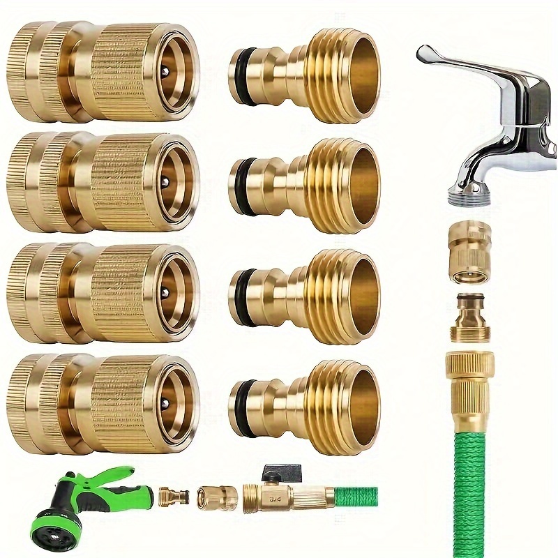 

2-pack Brass Garden Hose Quick Connect Set With 3/4" Ght Female And Male Threads, Us Standard No-battery Connector Adapter For Outdoor Lawn And Gardening Use