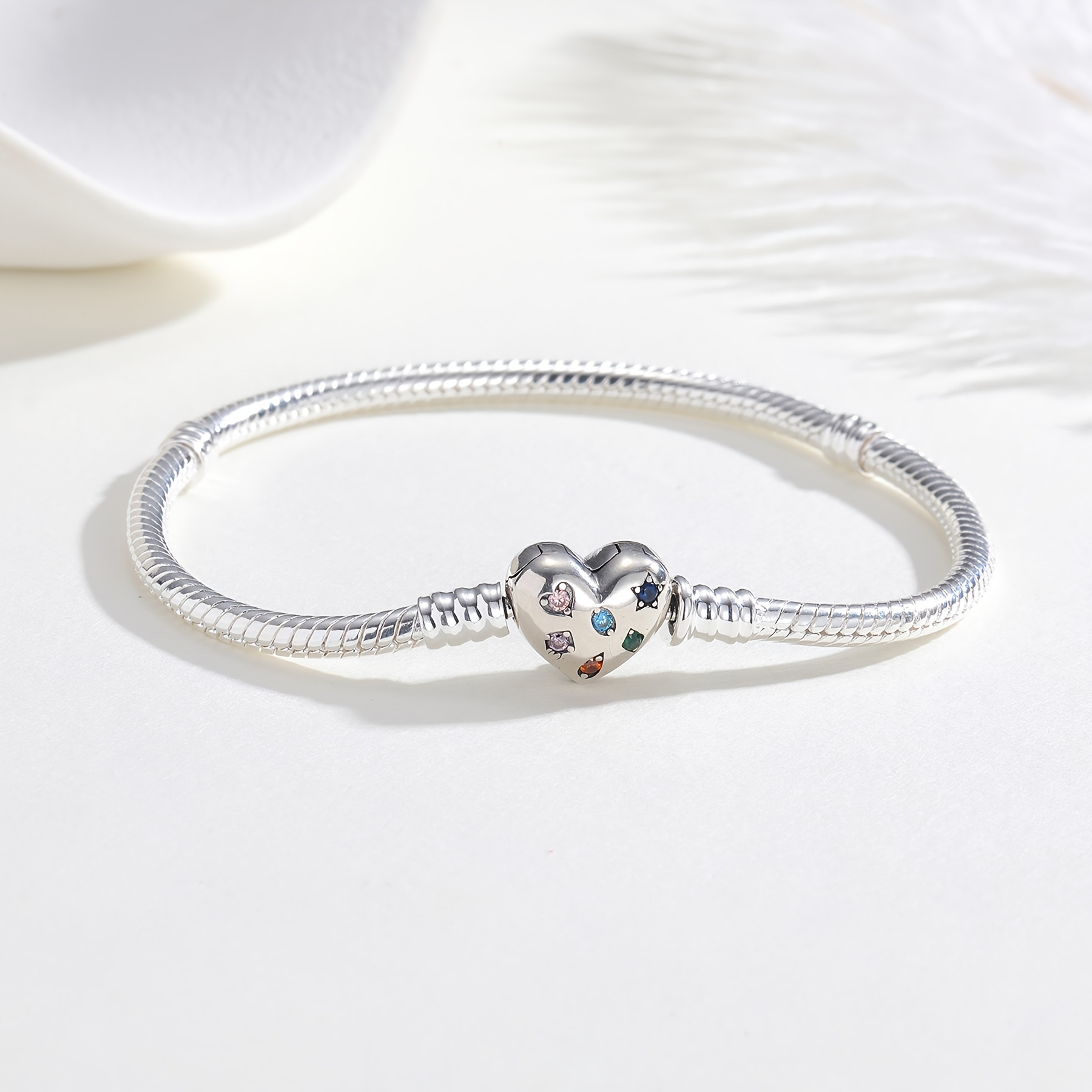 925 Silver-Plated Valentine's Day Multicolor Star and Heart Bracelet