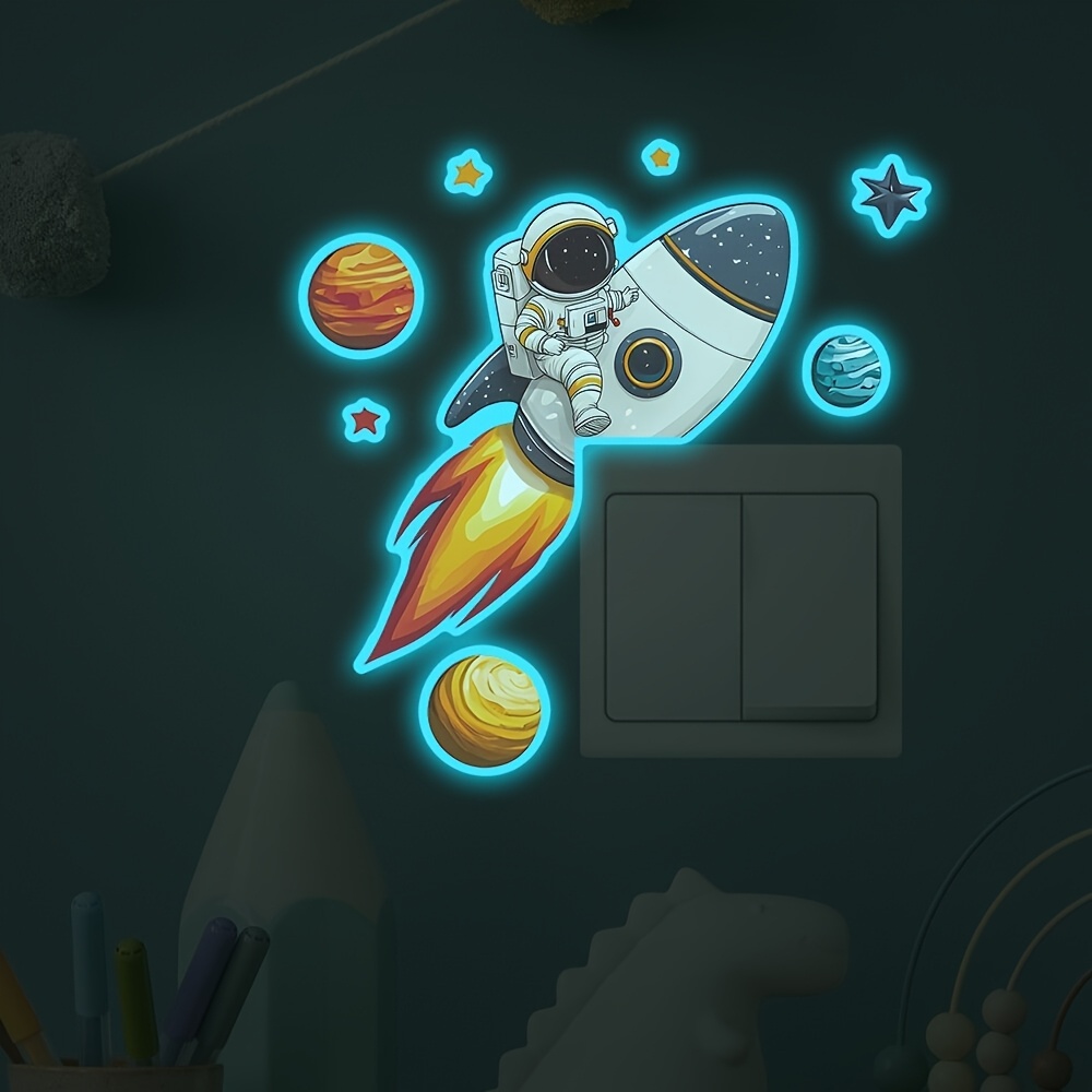 1pc -the- Astronaut Self-adhesive Switch Plate Compatible For Room,, Space-themed Decor - Pvc Cover With Irregular Shape (no Tools/ Wiring Needed)