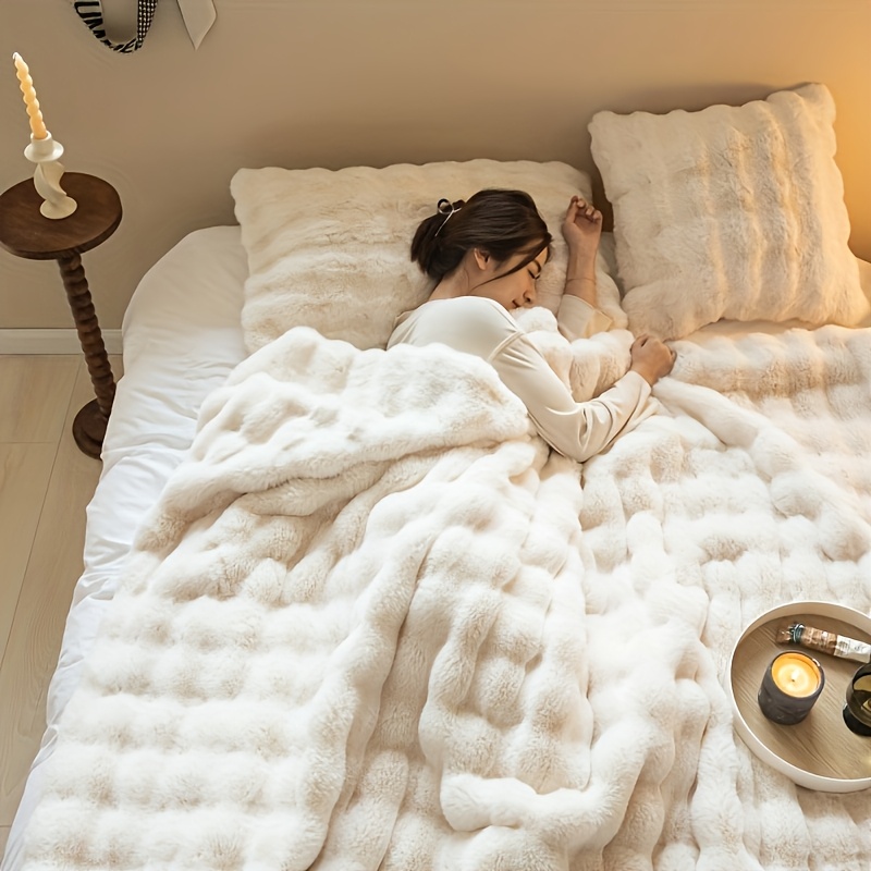Imitation Rabbit Fur Blanket | Ultra Soft, Lightweight, All-Season, Machine Washable, Plush Comfort Bedding For Bedroom, Living Room, Travel | Available In Multiple Colors And Sizes