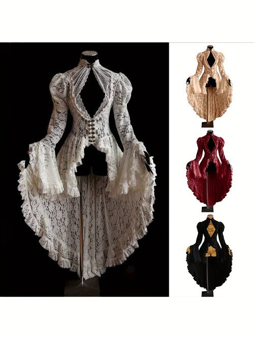 item picture womens lace embroidered tailcoat dress medieval renaissance stage costume gown vintage court dress suitable for stage parties and other occasions halloween costumes