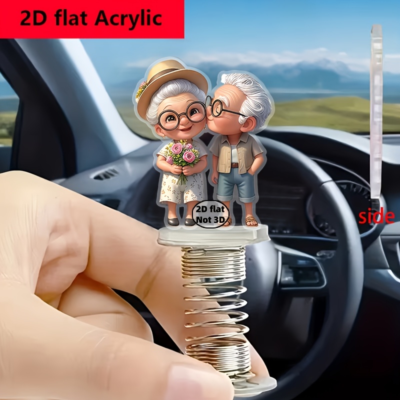 E-shop 2D Flaches Auto-Akryl Ornament mit liebendem Opa, der Großmutter küsst Muster auf dem Armaturenbrett - Schwingende Autodekoration, geeignet für