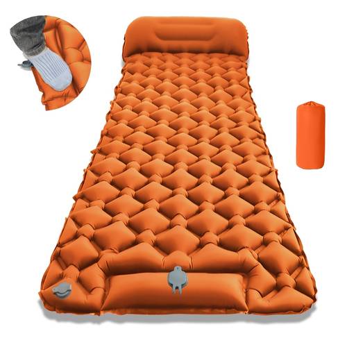 built in operated inflatable pump camping single sleeping pad with a pillow tpu material suitable for hiking or outdoor camping