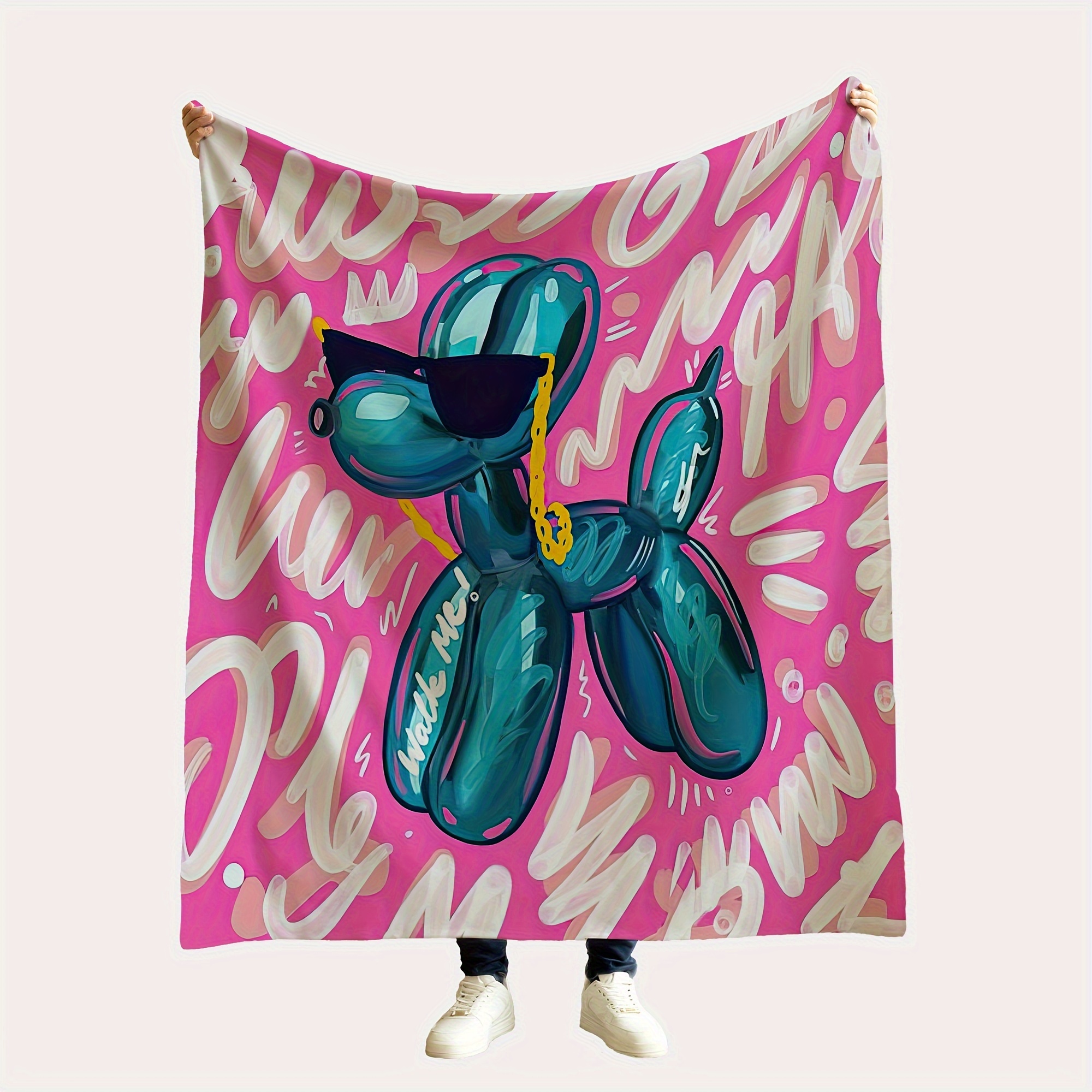 

Ywjhui Chic Graffiti Balloon Dog Flannel Throw Blanket - Soft, Warm & Reversible For Couch, Office, Bed, Camping | Gift Idea