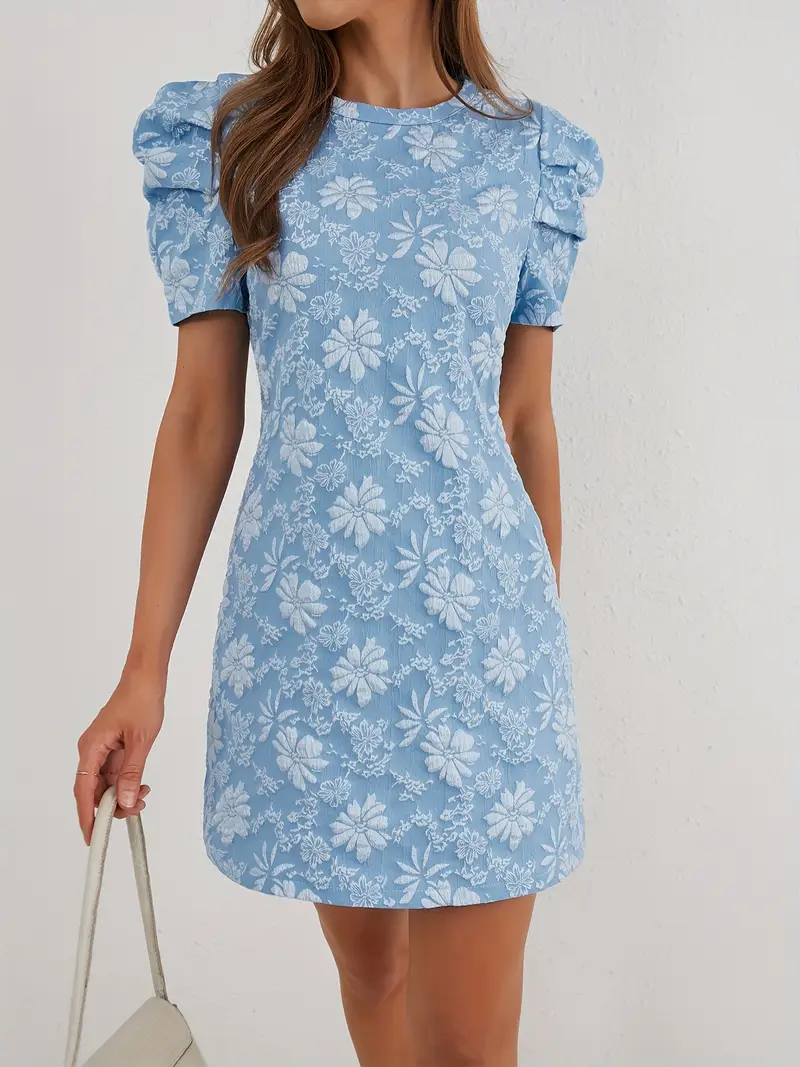 floral short flowy dress Women's Summer Floral Dresses Ruffle Short Sleeve Square Neck Flowy A Line Midi Dress