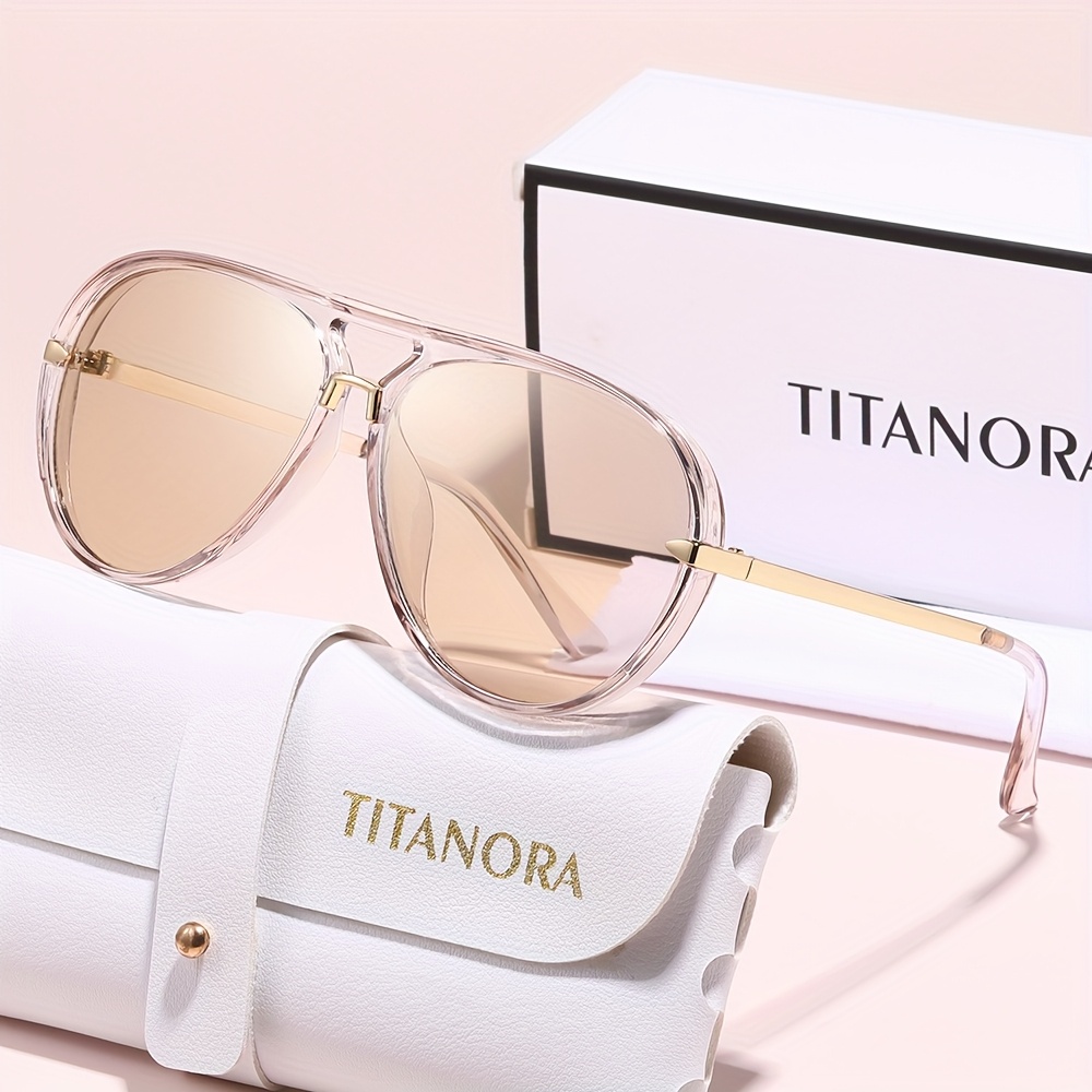 Image of Titanora- Women's Glasses Large Frame Casual Semi-metal Colorful Jelly With Glasses Case And Cleaning Cloth