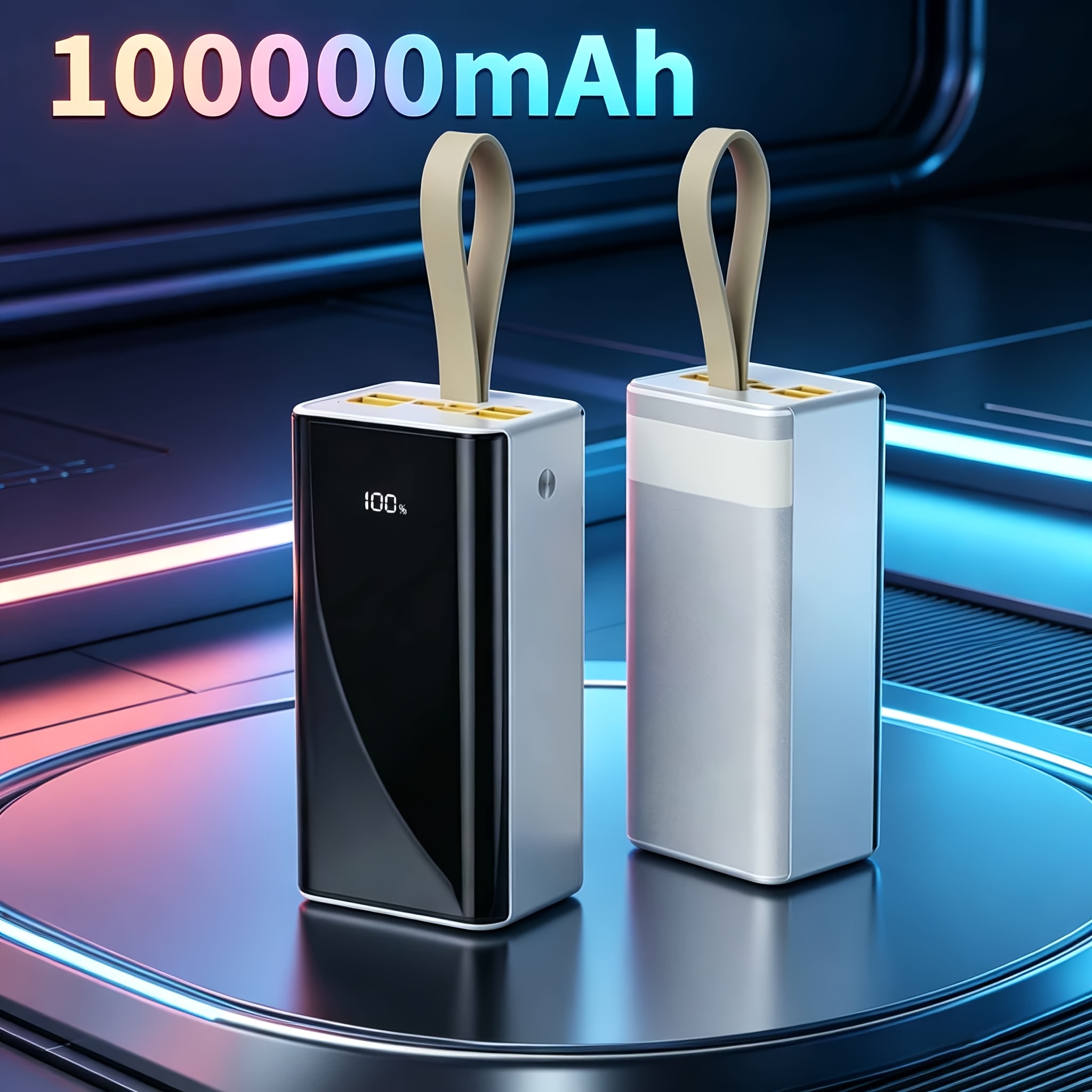 Image of 22.5w Fast Charge 100000mah Power Bank, Capacity Portable Charger With Led Display, External Battery For Travel Camping, Ce
