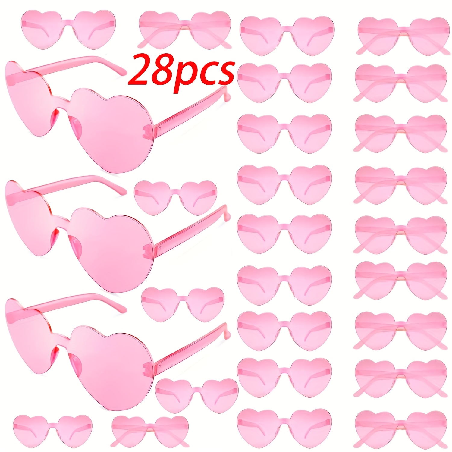 TEMU 28pcs Valentines Heart Shaped Glasses | Plastic Frame, Decorative Lenses, Perfect For Wedding Banquet, Music Festivals, And Birthday Party
