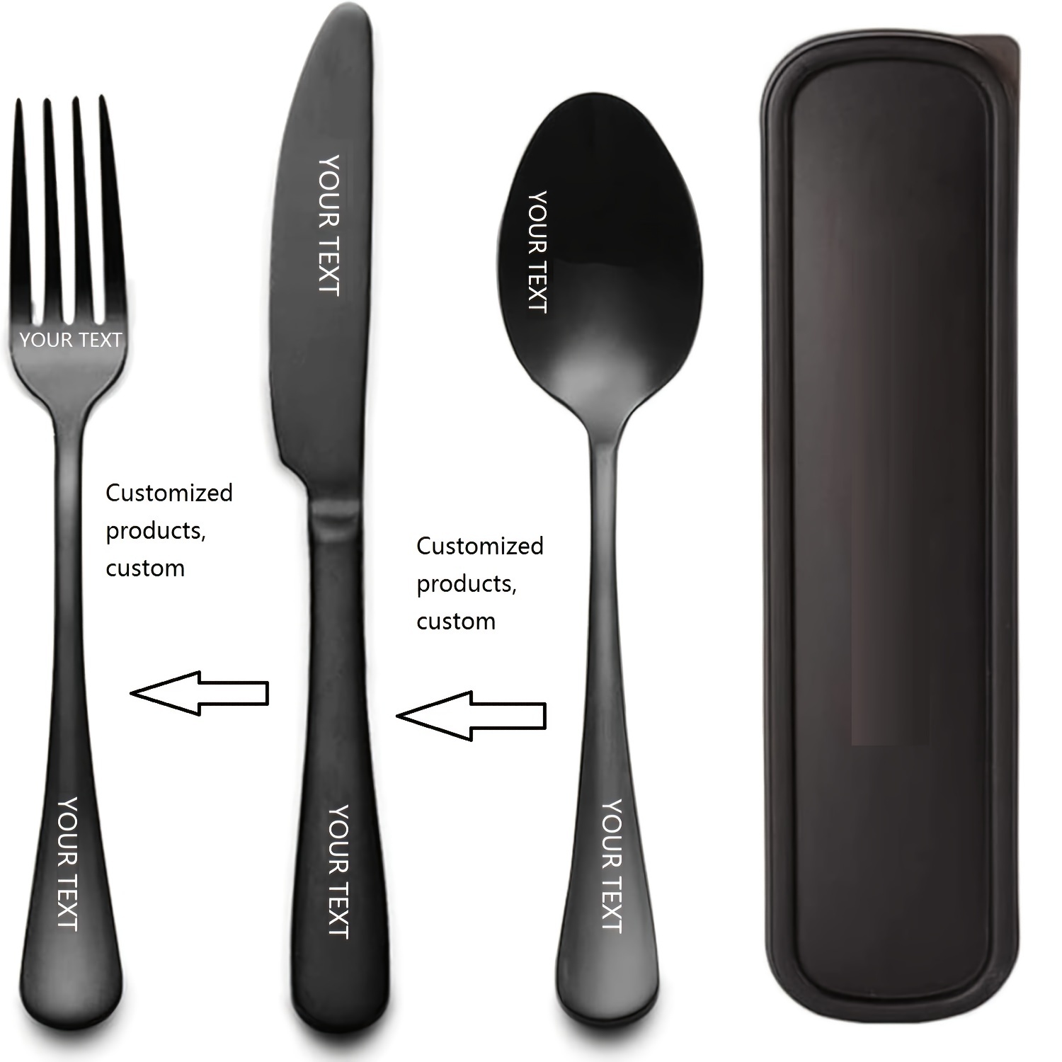 personalized stainless steel tableware set customized engraved names reusable tableware sets for   birthdays black and   silverware set suitable for home offices schools camping Product details 1