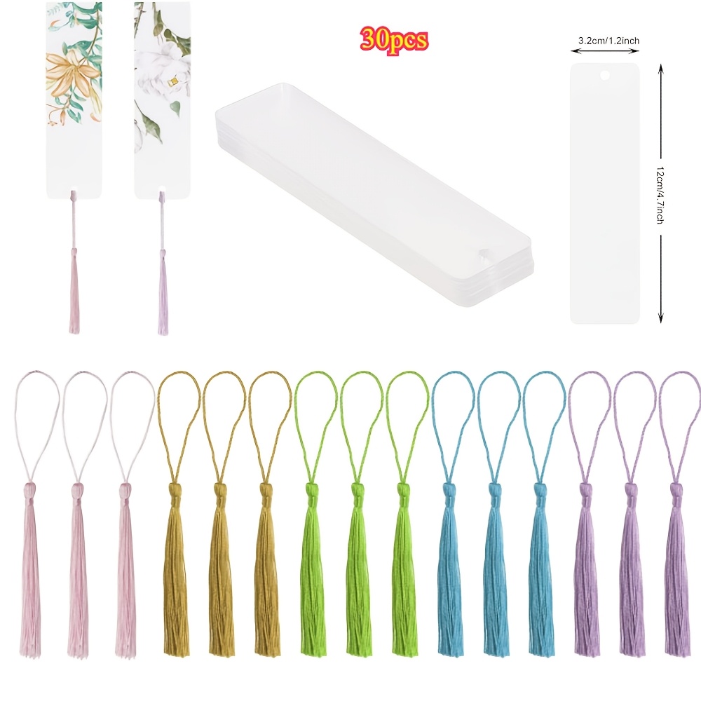 Image of 30 Piece Set, 15 Plastic Bookmarks, 15 Tassels, Transparent Acrylic Bookmarks, Tassel Perforation Design, Suitable For Readers, Party Gifts, And Decorations
