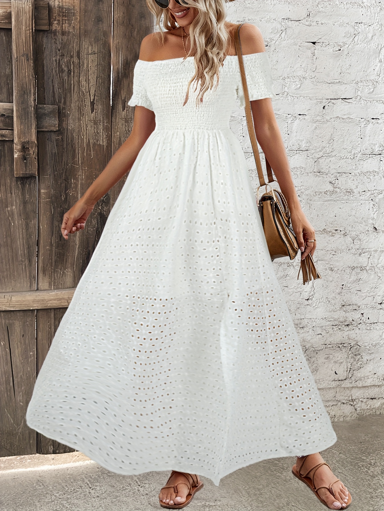 white christmas dresses Summer Crochet Knit Shell Dress, Eco Natural