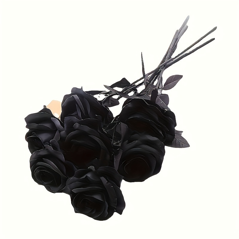 5pcs Halloween Home Roses Artificial Office For Decors Faux Creepy Bouquets Day Fake Simulated Lifelike Decorations Of Decoration Hotel Flower Black The Party