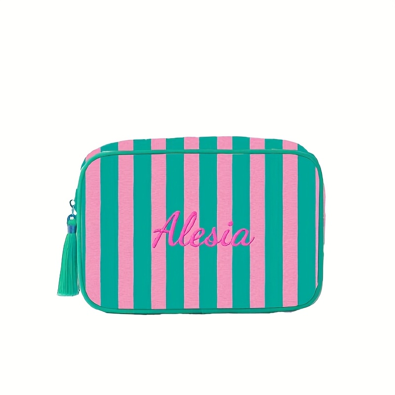 TEMU Personalized Embroidery Name/text Makeup Bag - Custom Initials & Designs, Lightweight Travel Toiletry Organizer With Zipper Closure, Cosmetic