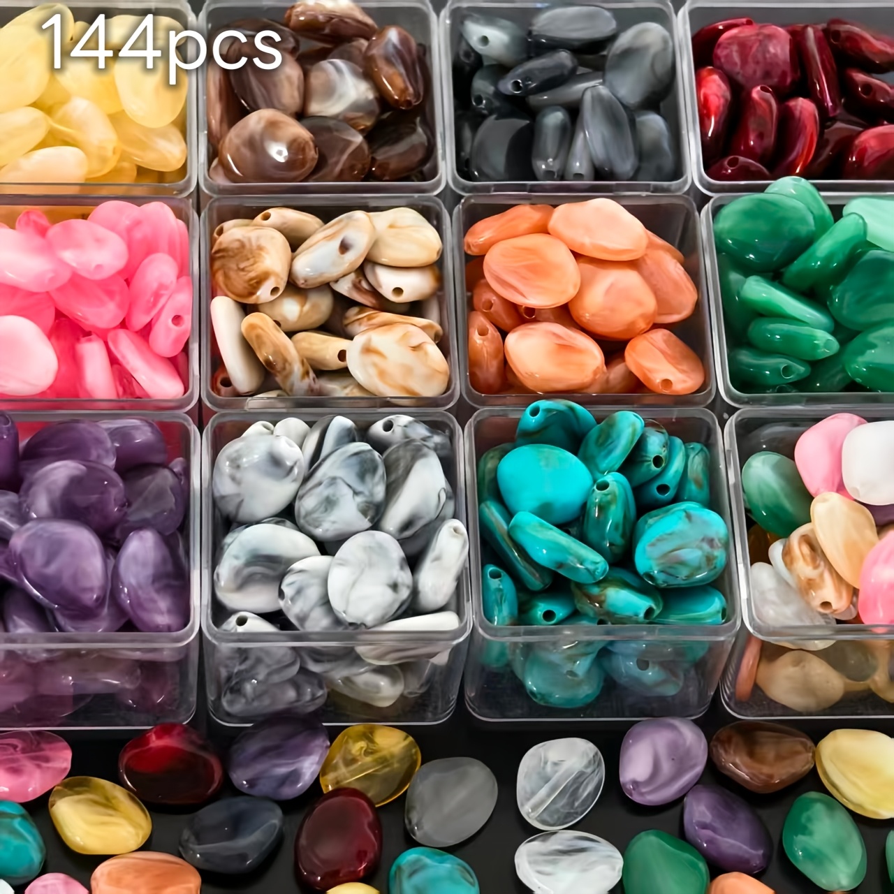 TEMU 144pcs 13*16mm High-quality New Acrylic Christmas Beads, 12 Colors Series Straight-hole Thin Pebble Beads, Suitable For , Phone Charms, Car
