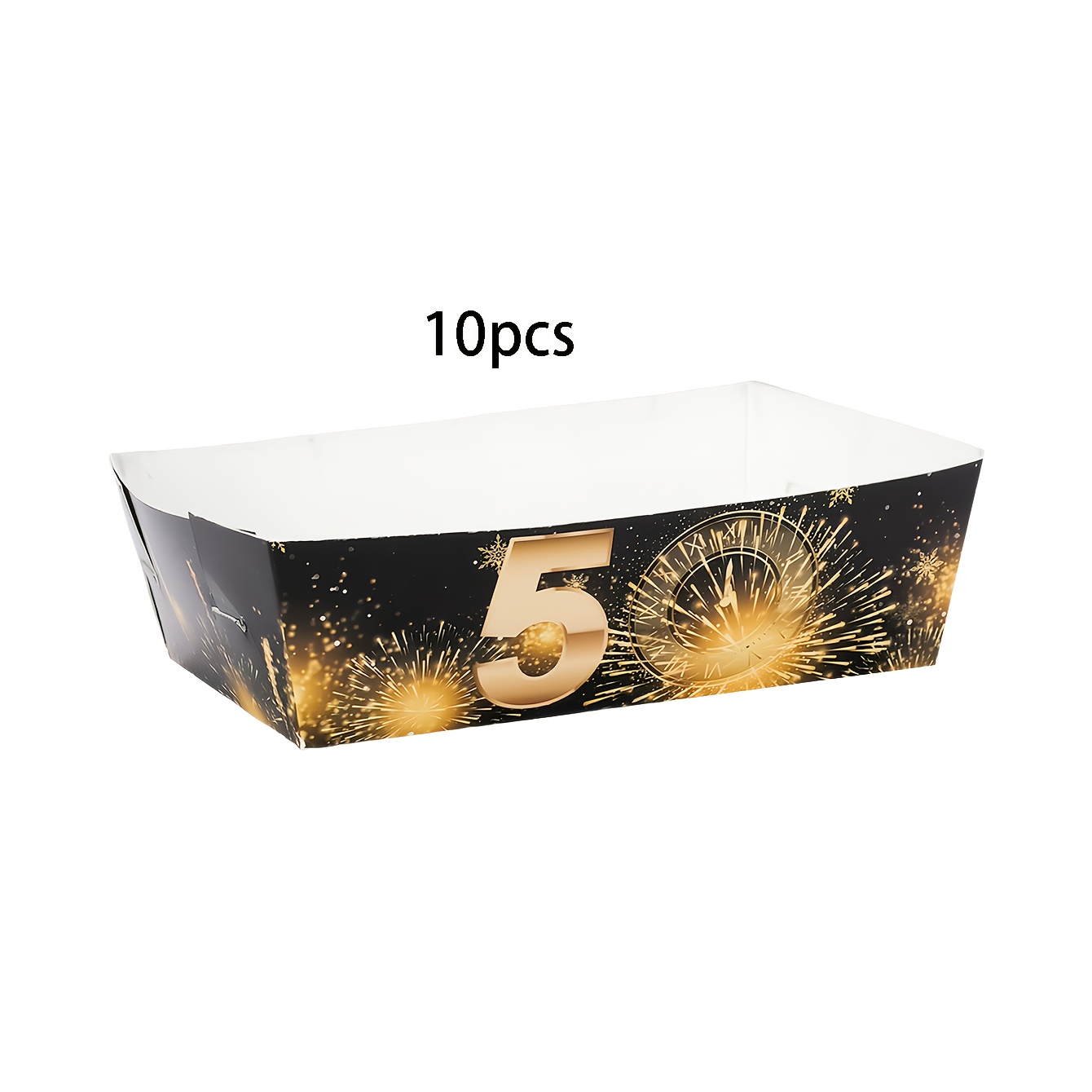 E-shop 10/30/50 Stück 50. Geburtstag Papier Snack Boot Tablett, Schwarz-Gold Farbgebung, Einweg Maischipps Tablett für 50. Geburtstagsfeiern, Geeignet