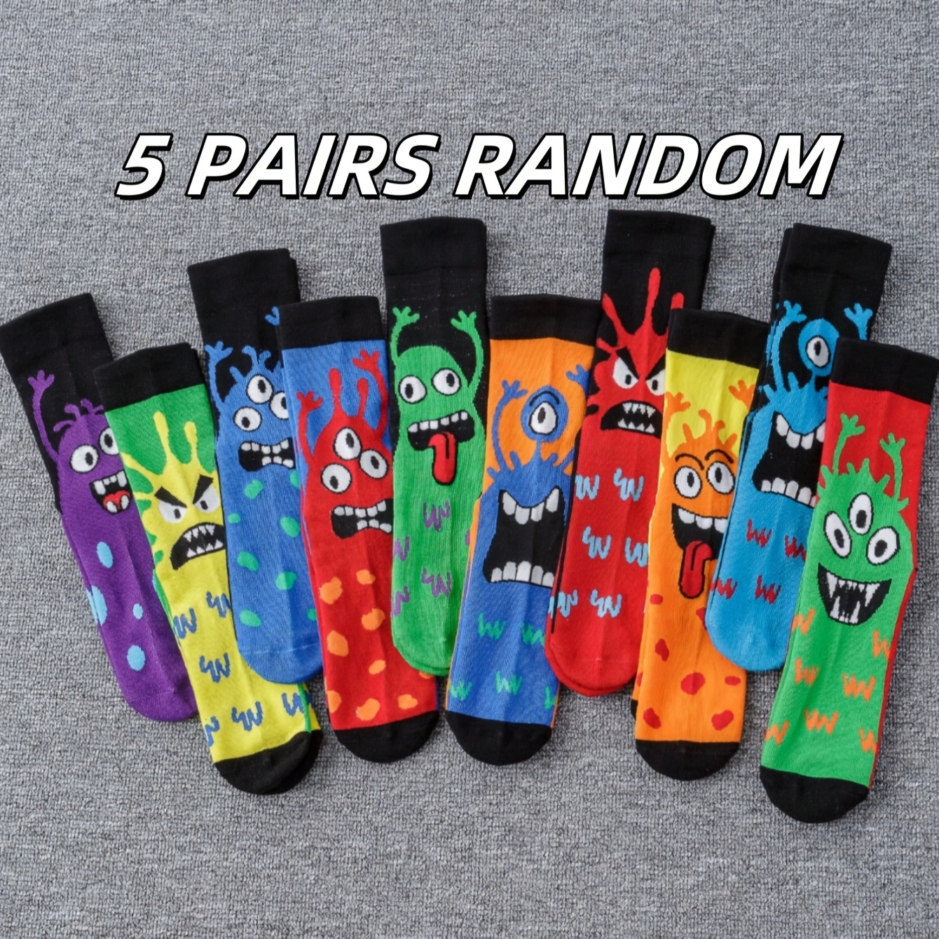 TEMU 5/10 Pairs/sets Of Men's Or Women's Four-season Funny Patterned Colored Mid-tube Socks, Random Delivery