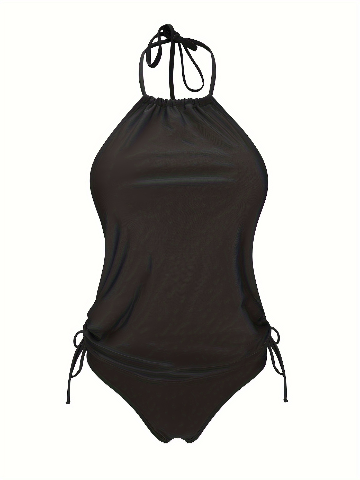 Coconut Tree Set Pattern Drawstring 2pcs Set Swimsuit, Halter Tie Neck Backless Stretchy Low Waist Bathing Suit for Beach Pool, Women'S Swimwear & Clothing
