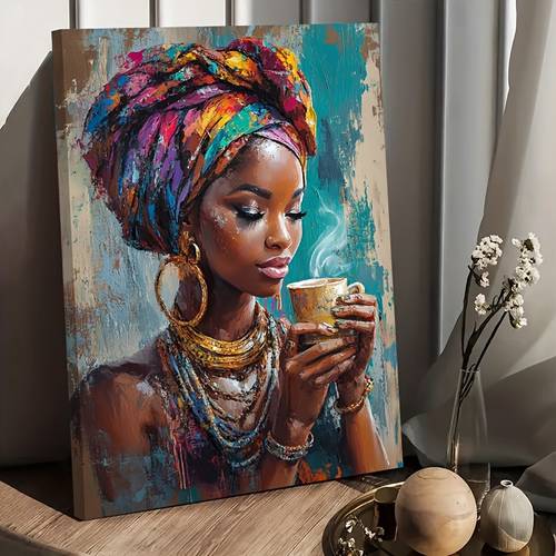 1pc vibrant african woman canvas art print with colorful turban jewelry modern wall decor for living room bedroom office indoor pine wood framed poster african home decor