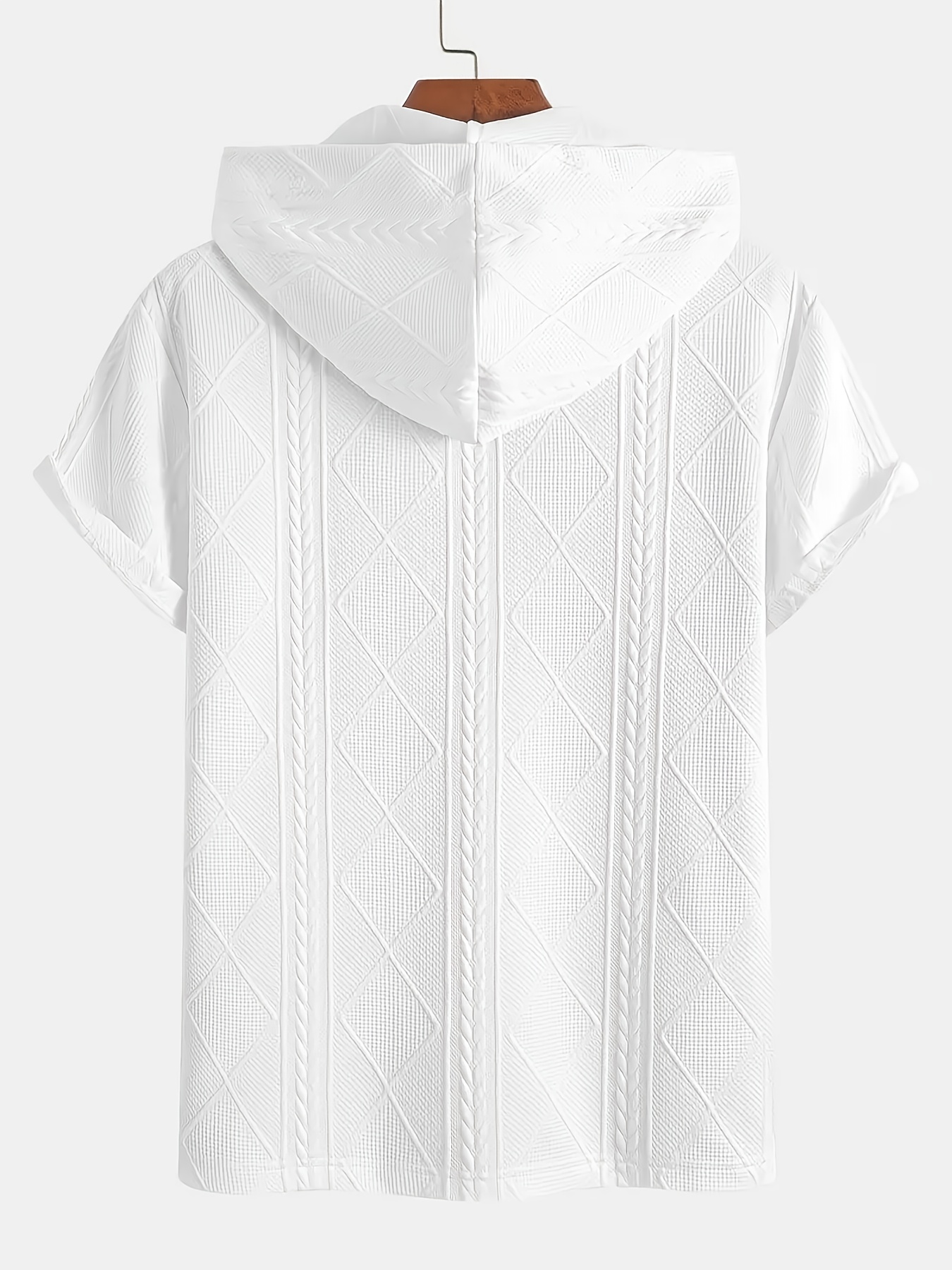 Square 001 Oversized *'S Short-Sleeve Hoodie, Featuring a with Solid  Color Elastic Knitted Diamond Pattern And Wheat Ear The