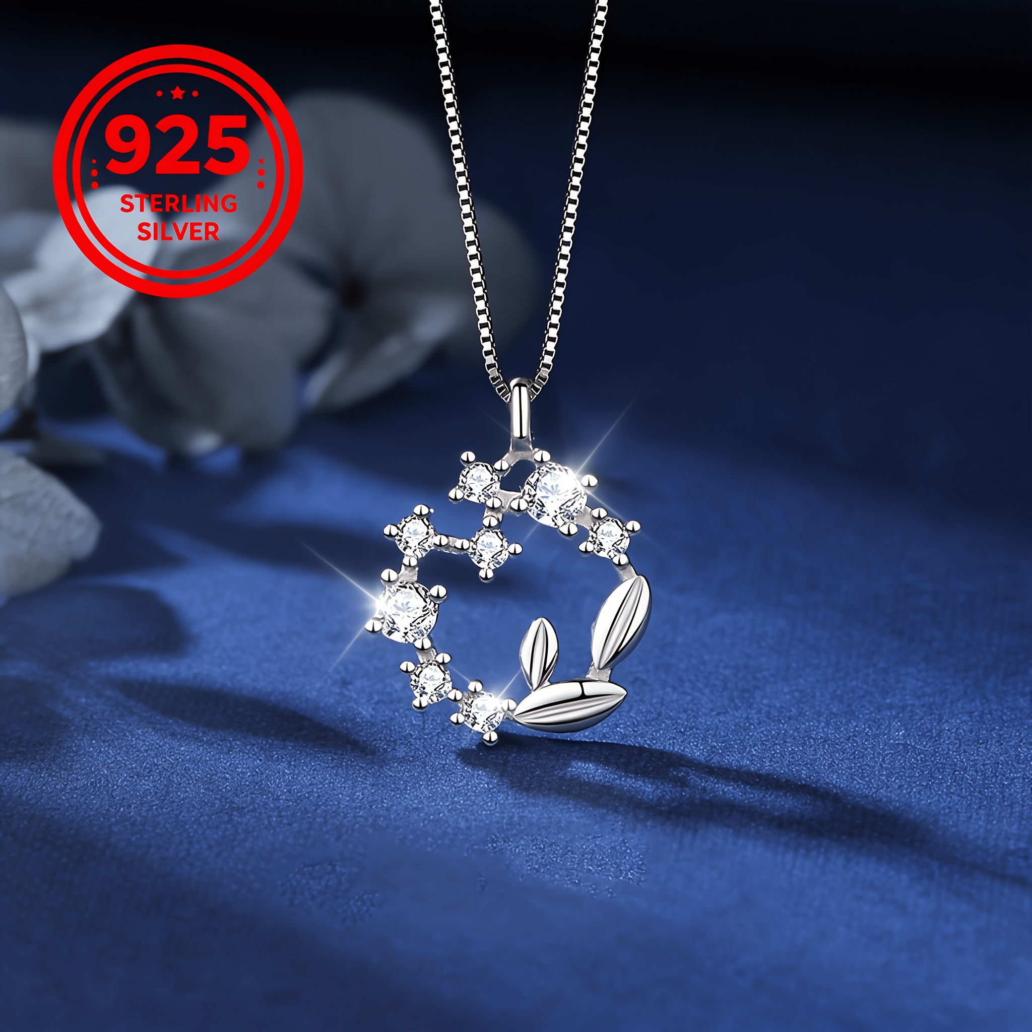 Women's 925 Silver Sparkling Leaf Wreath Necklace, Gift for Her