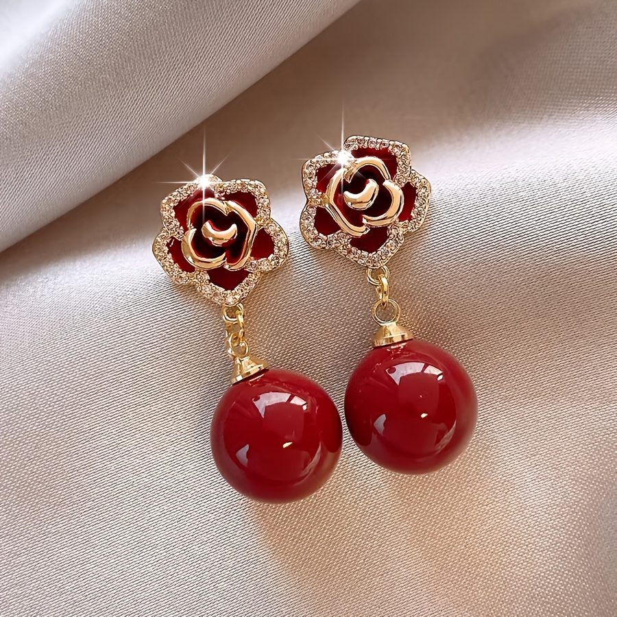 TEMU Une paire de boucles d'oreilles pour femme, douces et élégantes, de , incrustées de strass pour la Saint-Valentin, adaptées pour fériés, les