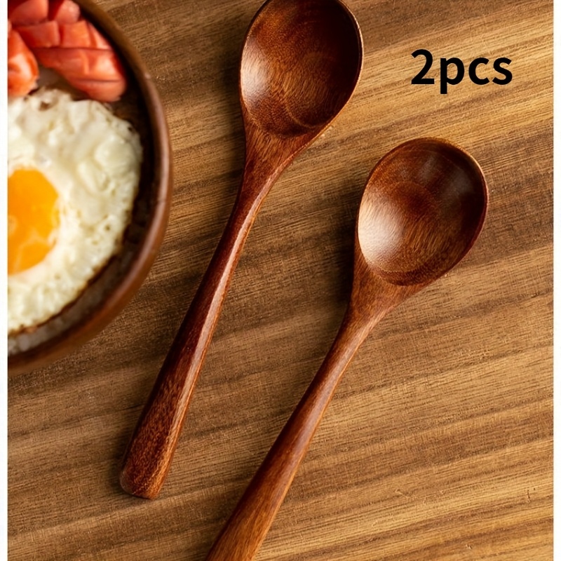 2pcs Wooden Spoons Suitable For Stirring And Eating. Japanese Wooden Spoon, Rice Spoon, Coffee Spoon, Spoon, Dessert Spoon, Tableware For Restaurants And Home Gatherings
