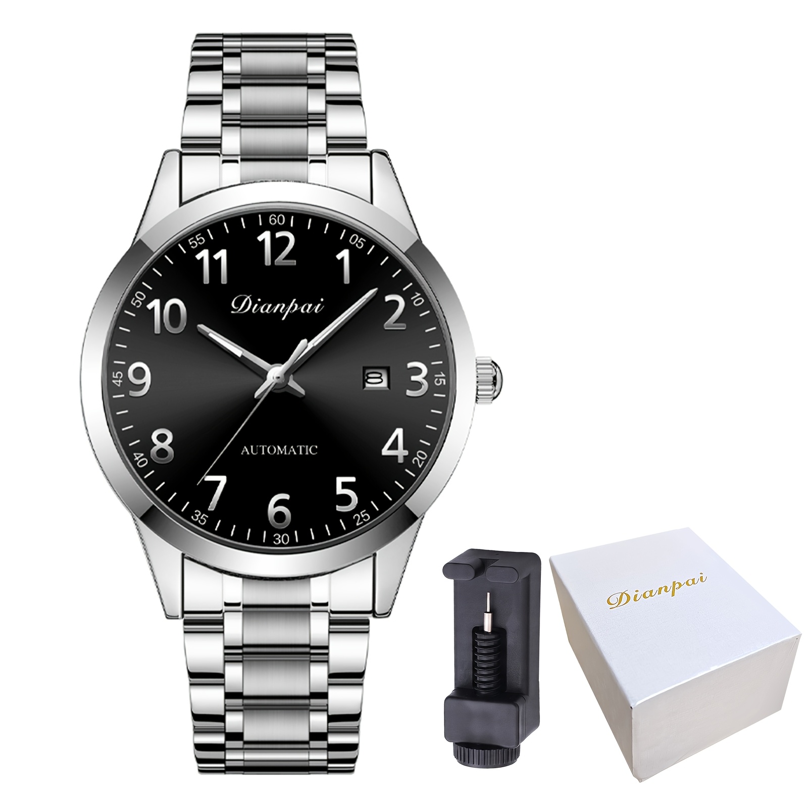 Image of Dianpai Men's Business Fully Automatic Mechanical Watch With Stainless , Featuring A Large Round Dial, Stylish And Luxurious, Perfect As A Valentine's Day Gift, Without Battery
