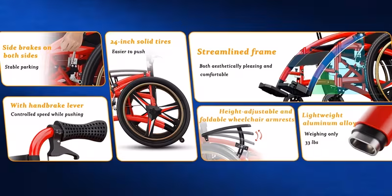 lightweight adult wheelchair self propelled 33lbs foldable aluminum manual wheelchair with adjustable footrests portable travel wheelchair 220lbs capacity Product details 4