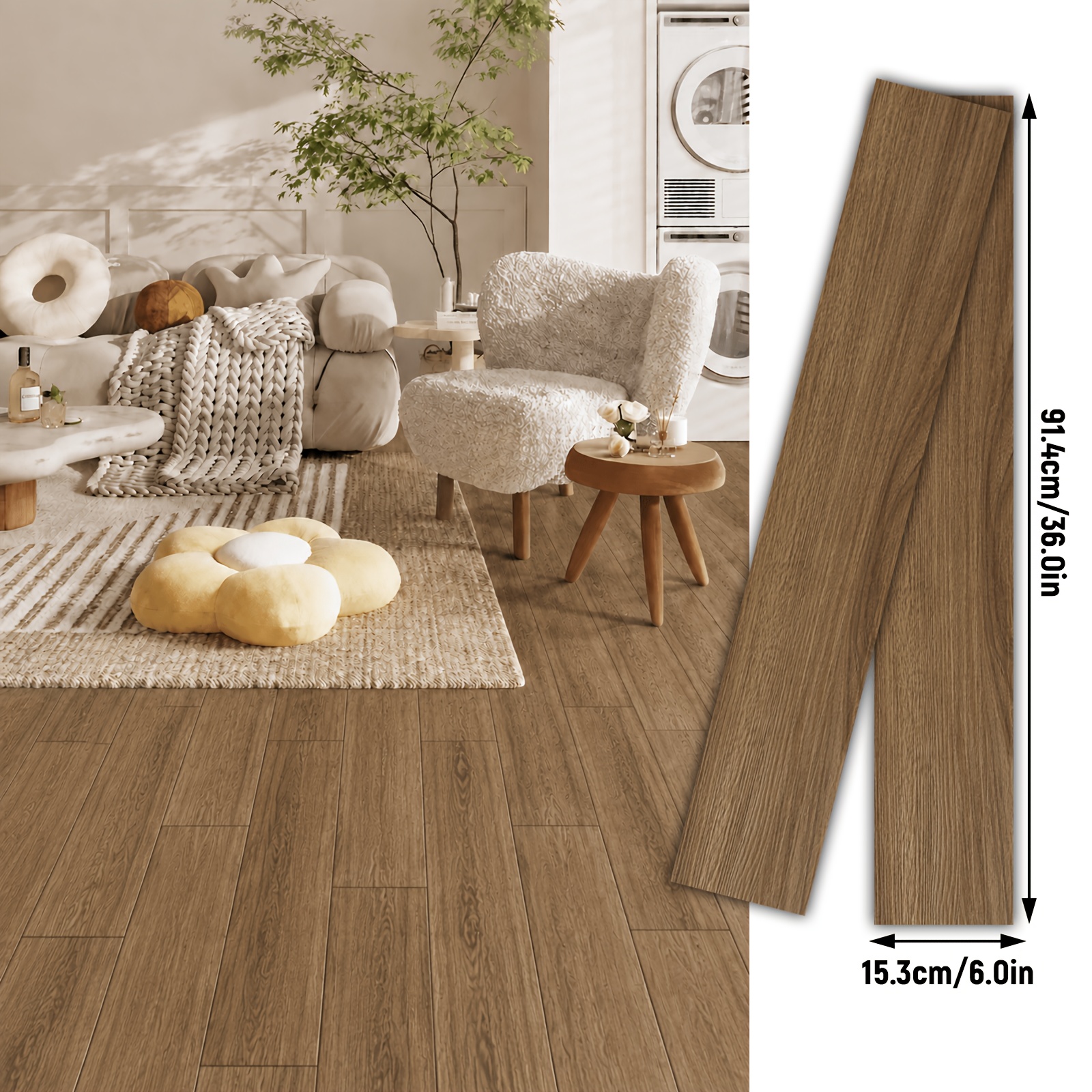 TEMU 36 piezas de baldosas autoadhesivas para piso con veta de madera, pegatinas de vinilo engrosadas, impermeables y resistentes al , láminas de